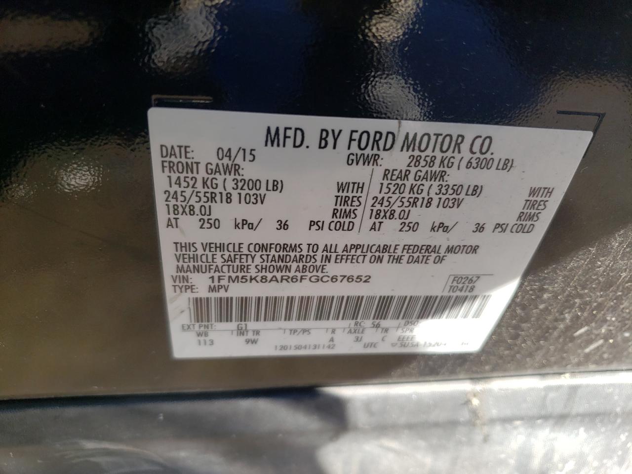 Photo 10 from auction – 2015 FORD EXPLORER P with VIN 1FM5K8AR6FGC67652