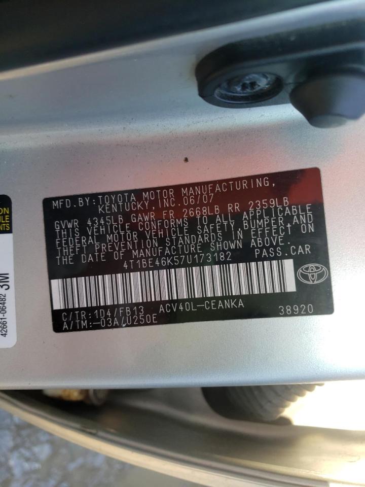 Photo 10 from auction – 2007 TOYOTA CAMRY CE with VIN 4T1BE46K57U173182