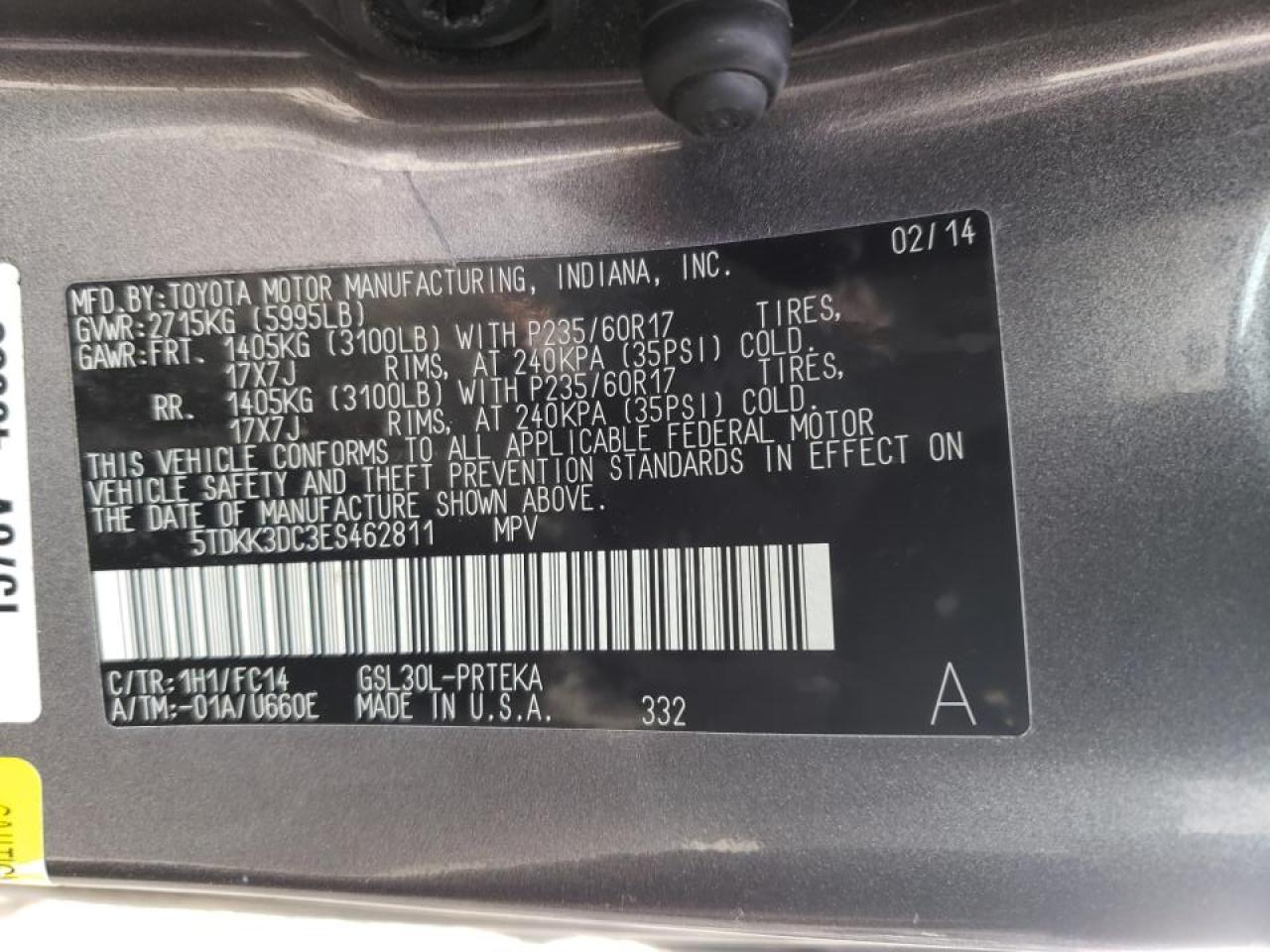 Photo 10 from auction – 2014 TOYOTA SIENNA LE with VIN 5TDKK3DC3ES462811