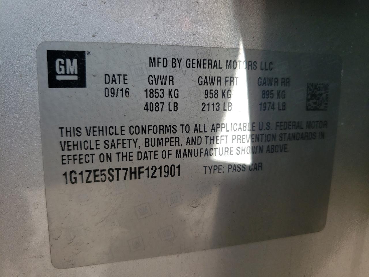 Photo 10 from auction – 2017 CHEVROLET MALIBU LT with VIN 1G1ZE5ST7HF121901