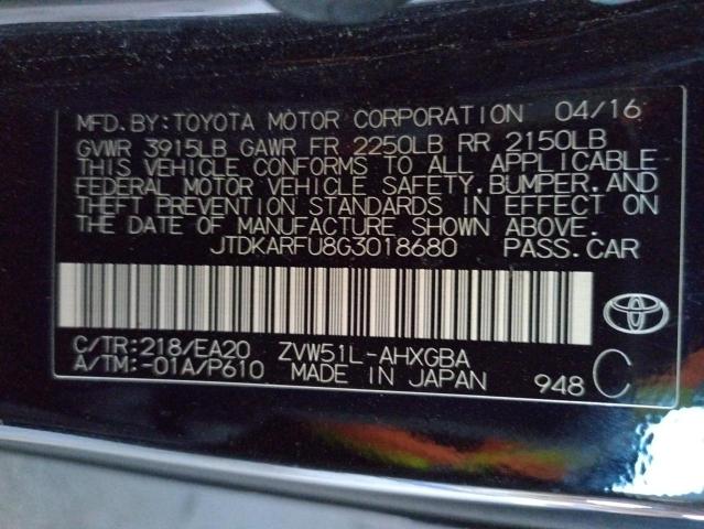 Photo 10 from auction – 2016 TOYOTA PRIUS with VIN JTDKARFU8G3018680