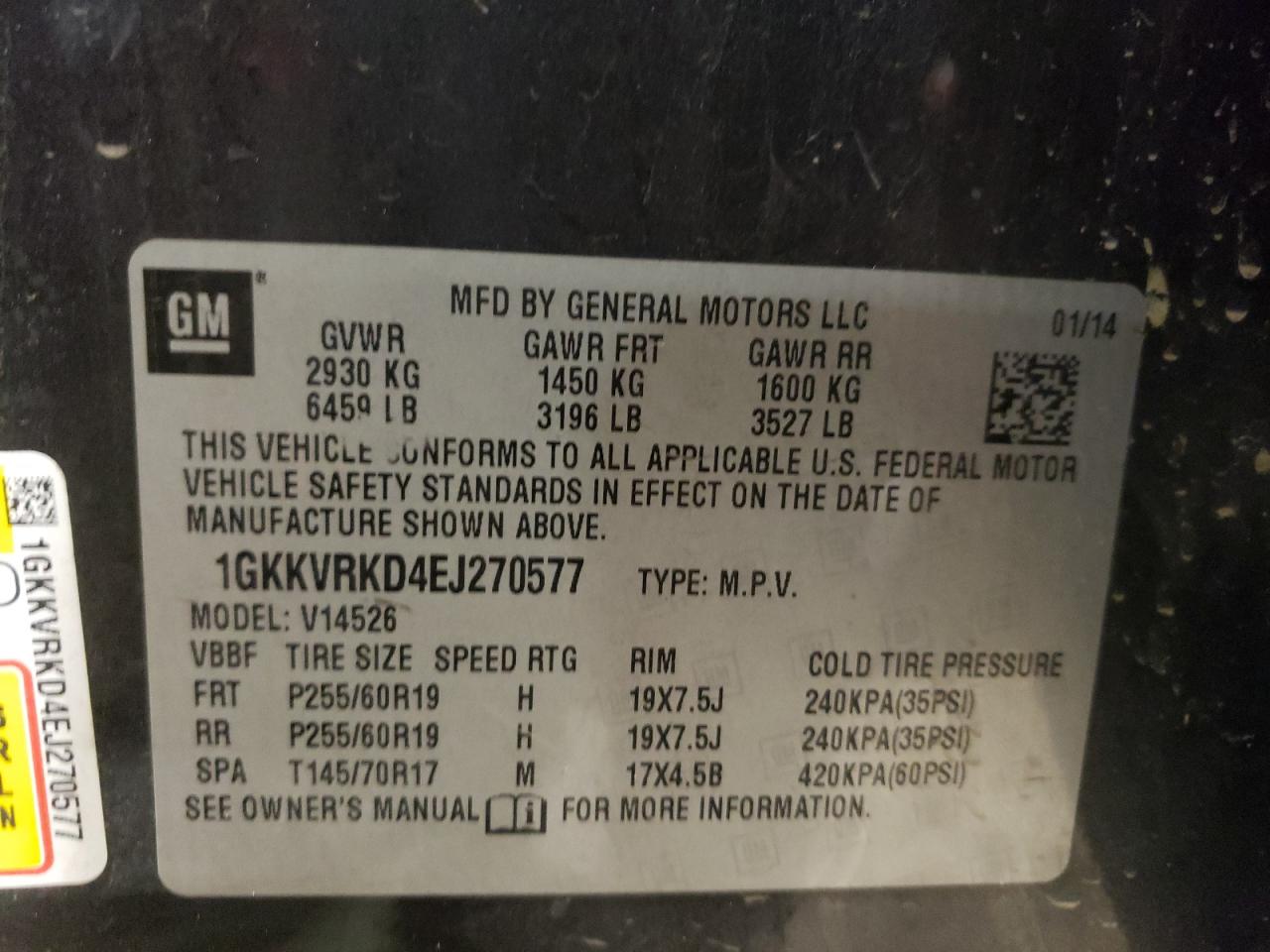 Photo 10 from auction – 2014 GMC ACADIA SLT with VIN 1GKKVRKD4EJ270577
