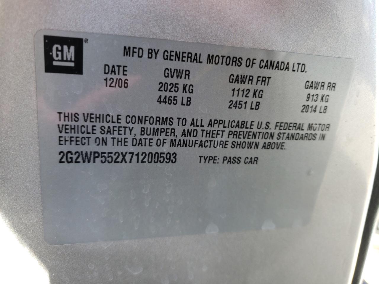 Photo 10 from auction – 2007 PONTIAC GRAND PRIX with VIN 2G2WP552X71200593