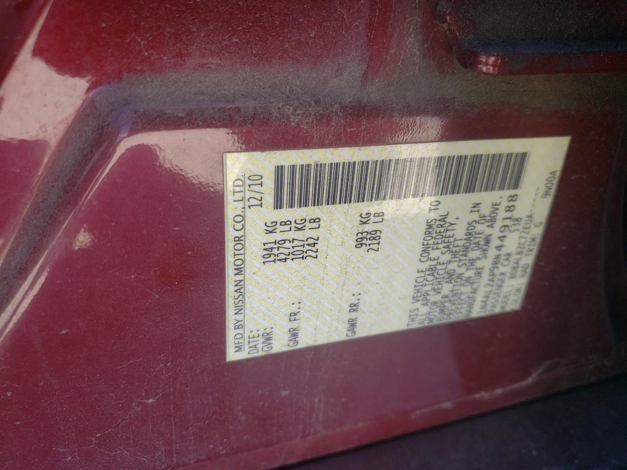 Photo 10 from auction – 2011 NISSAN ALTIMA BAS with VIN 1N4AL2AP9BN449188