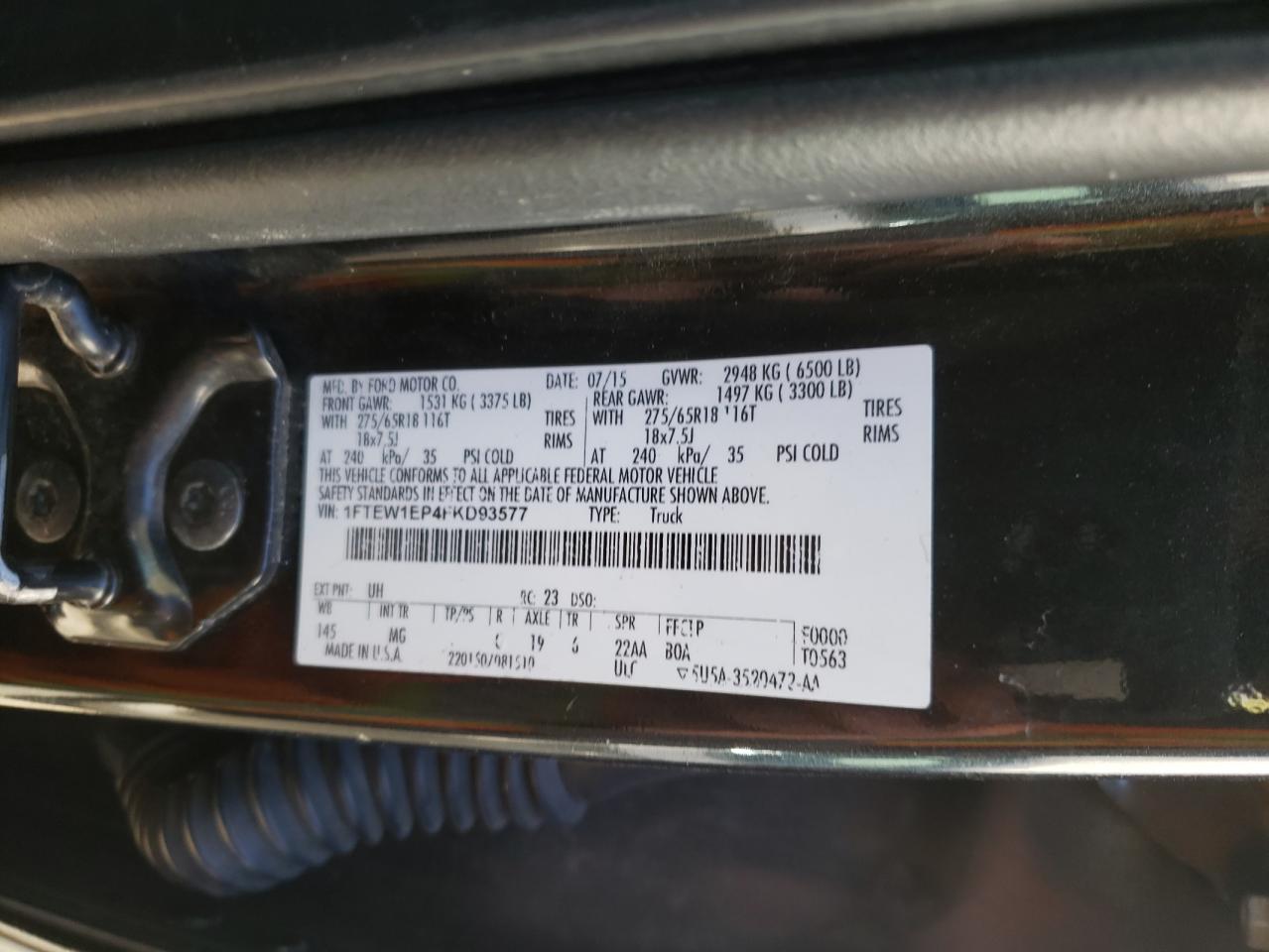 Photo 10 from auction – 2015 FORD F150 SUPER with VIN 1FTEW1EP4FKD93577