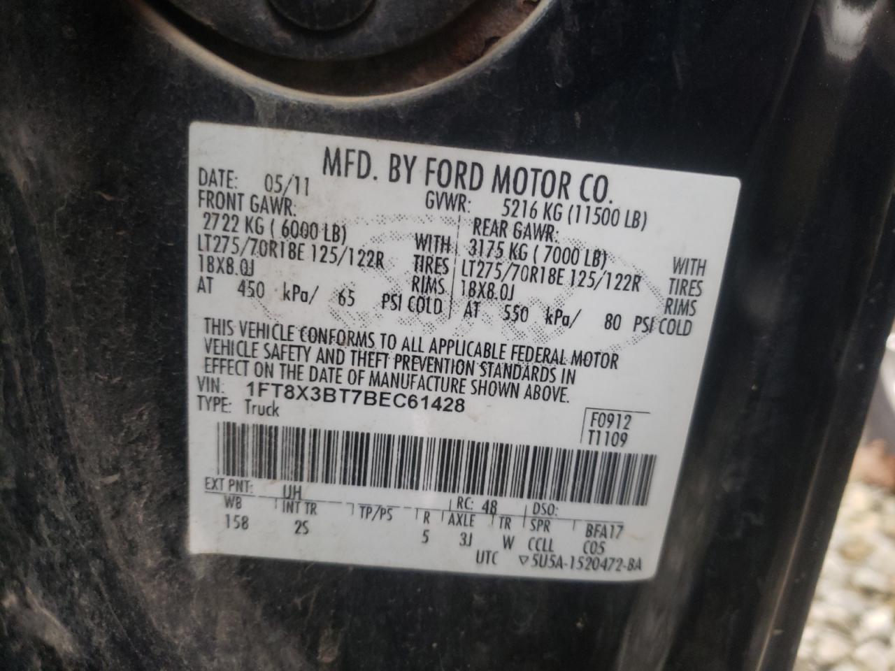 Photo 10 from auction – 2011 FORD F350 SUPER with VIN 1FT8X3BT7BEC61428