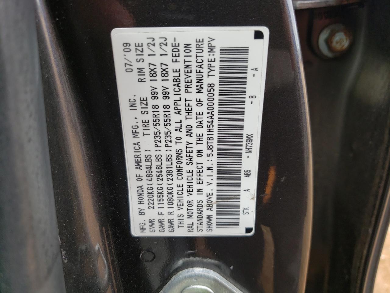Photo 10 from auction – 2010 ACURA RDX TECHNO with VIN 5J8TB1H54AA000058