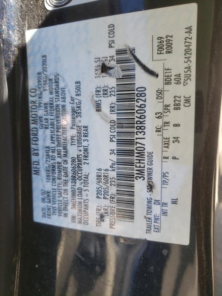 Photo 10 from auction – 2008 MERCURY MILAN with VIN 3MEHM07138R606280