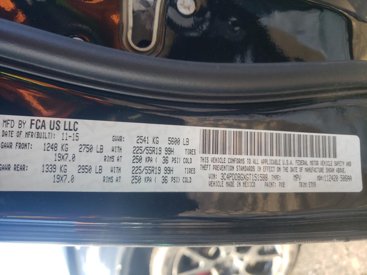 Photo 10 from auction – 2016 DODGE JOURNEY SX with VIN 3C4PDDBGXGT151588