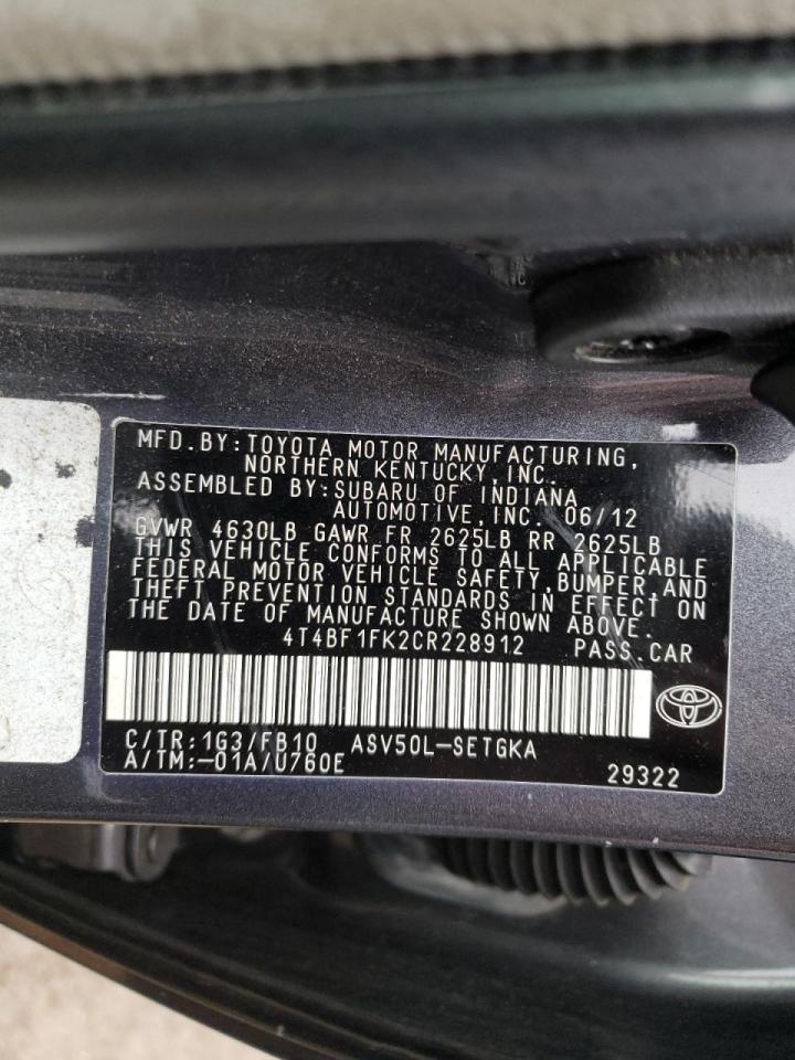 Photo 10 from auction – 2012 TOYOTA CAMRY BASE with VIN 4T4BF1FK2CR228912