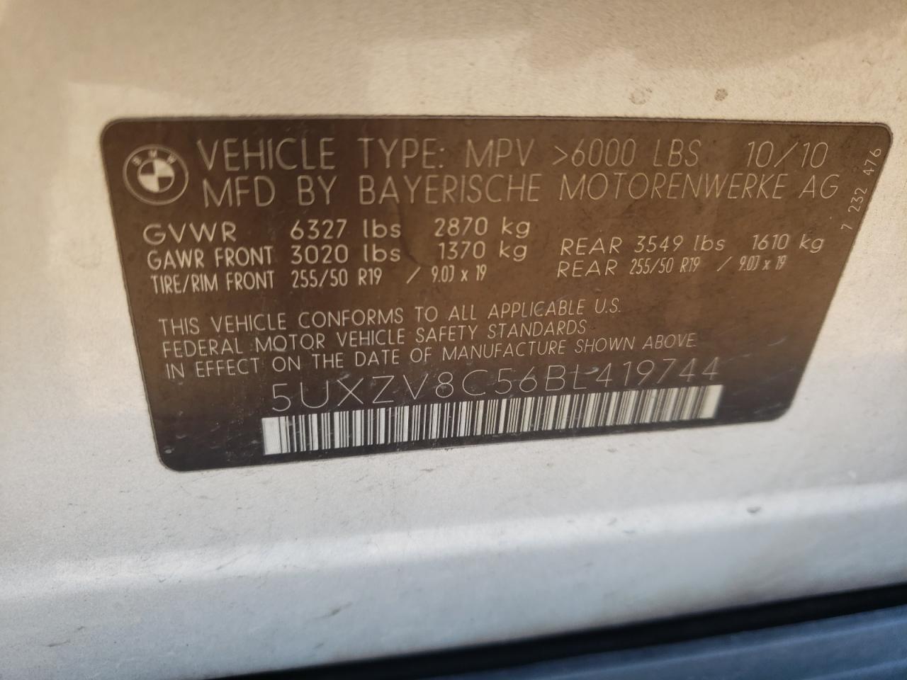 Photo 10 from auction – 2011 BMW X5 XDRIVE5 with VIN 5UXZV8C56BL419744