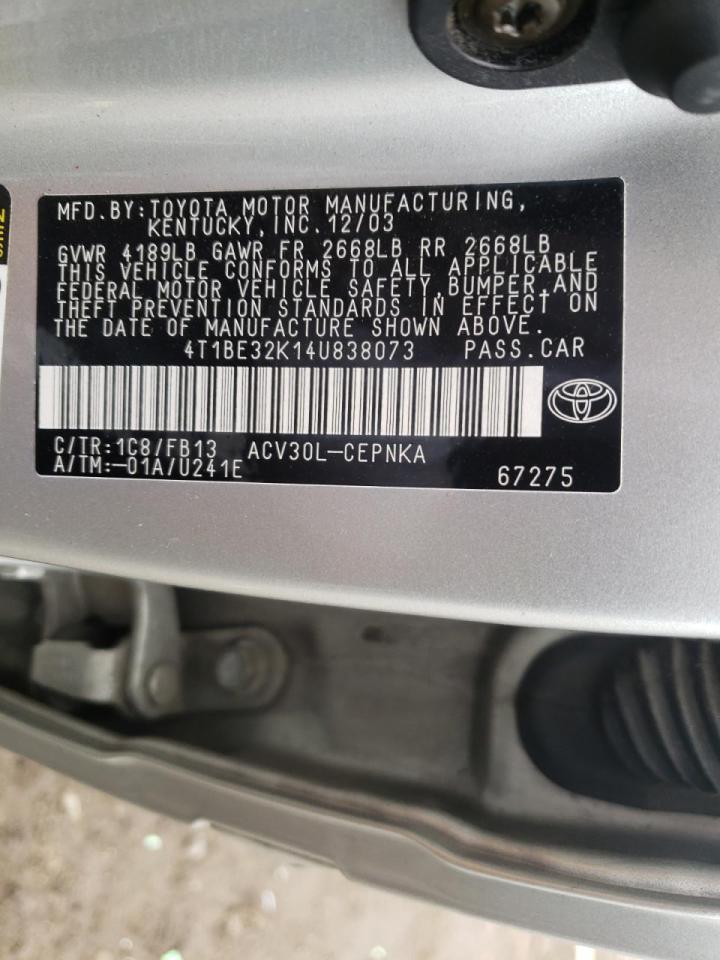 Photo 10 from auction – 2004 TOYOTA CAMRY LE with VIN 4T1BE32K14U838073