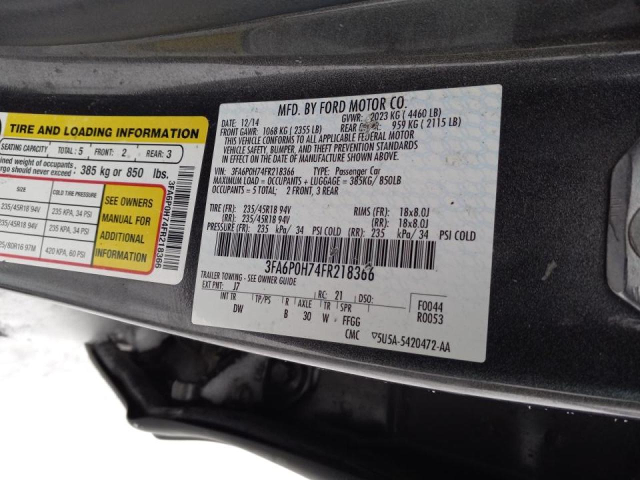 Photo 10 from auction – 2015 FORD FUSION SE with VIN 3FA6P0H74FR218366