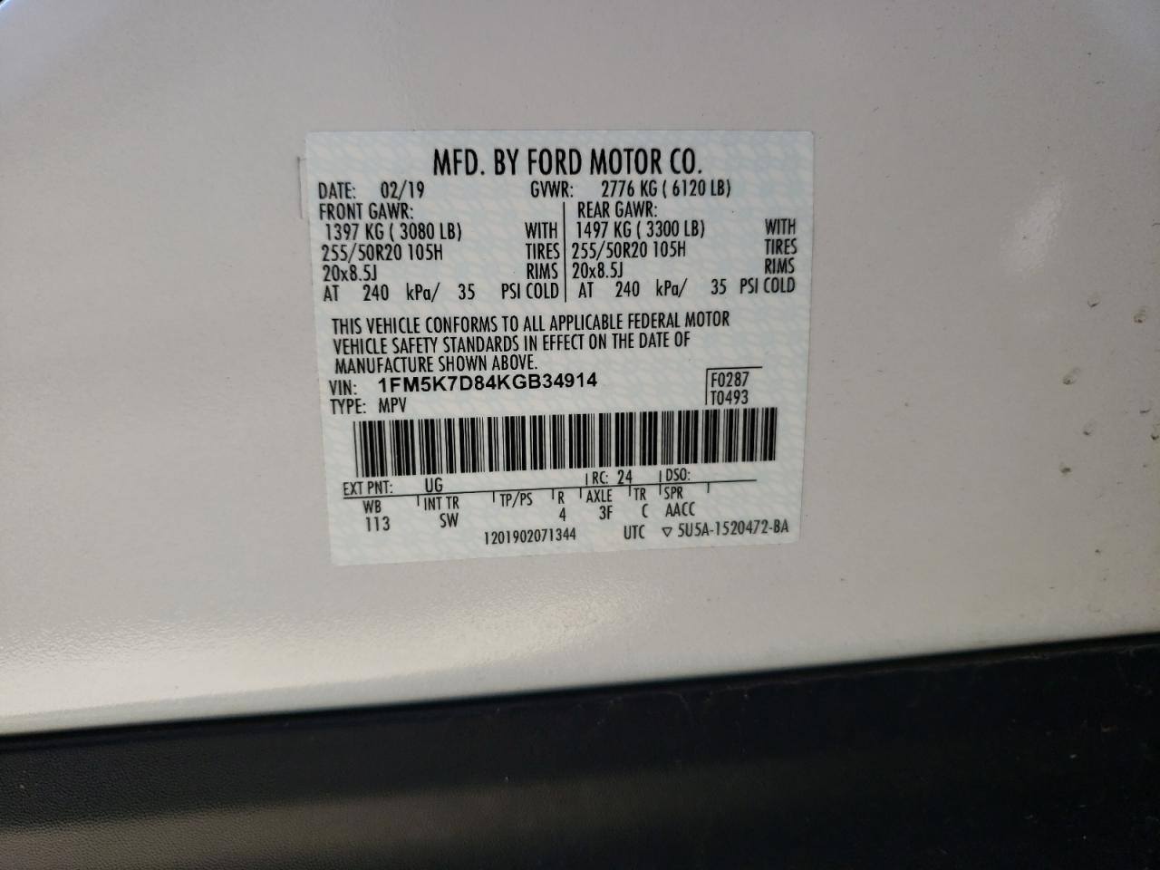 Photo 10 from auction – 2019 FORD EXPLORER X with VIN 1FM5K7D84KGB34914