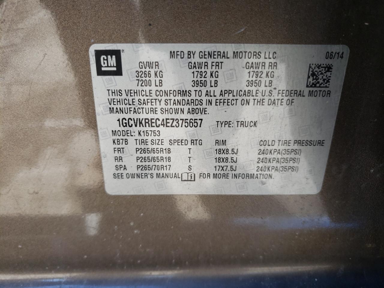 Photo 10 from auction – 2014 CHEVROLET SILVERADO with VIN 1GCVKREC4EZ375657
