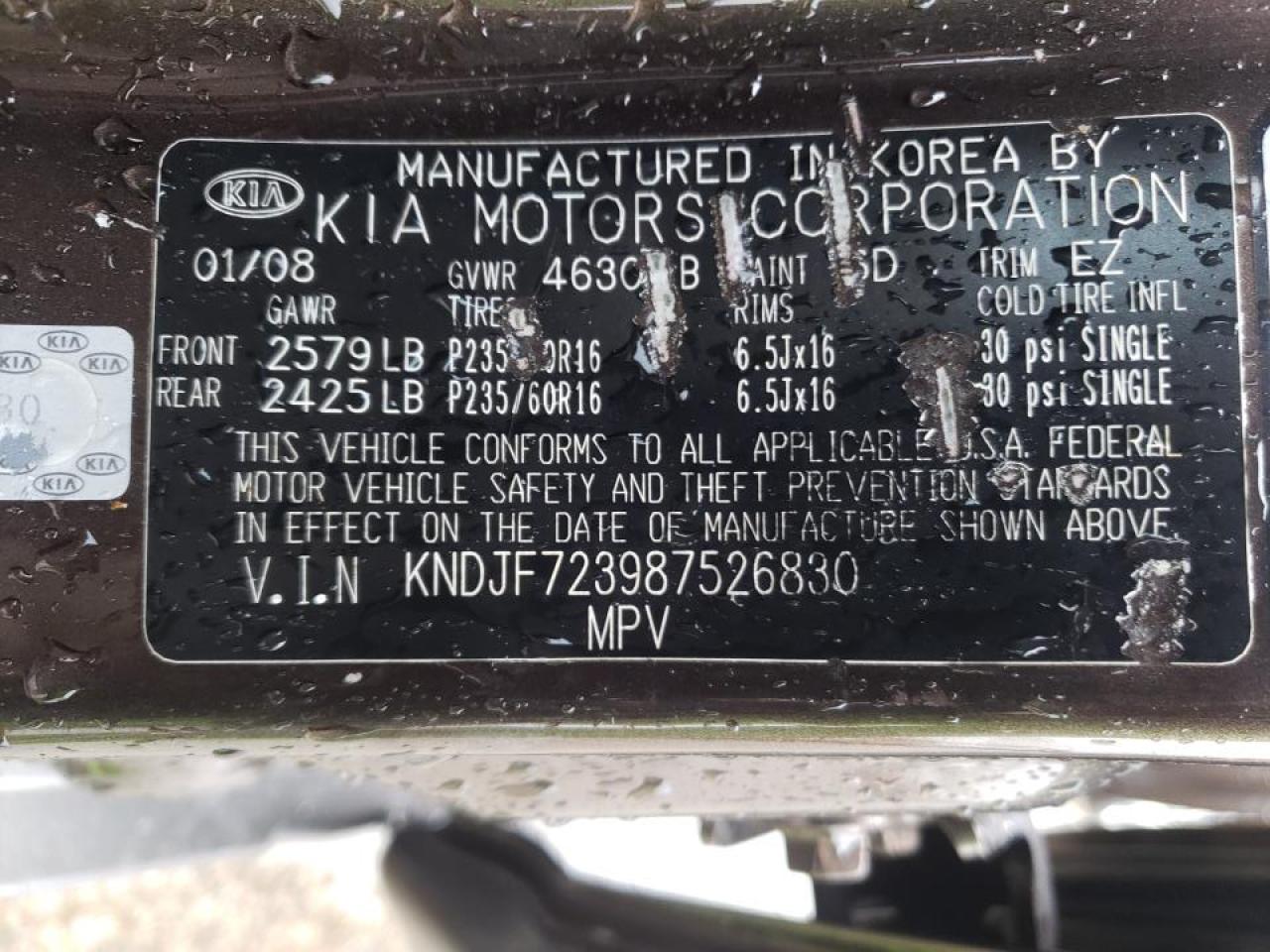 Photo 10 from auction – 2008 KIA SPORTAGE E with VIN KNDJF723987526830