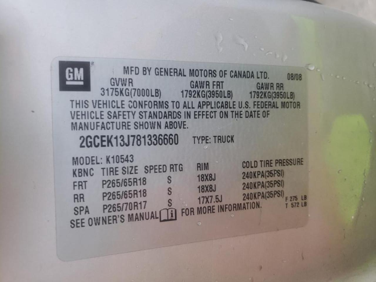 Photo 10 from auction – 2008 CHEVROLET SILVERADO with VIN 2GCEK13J781336660