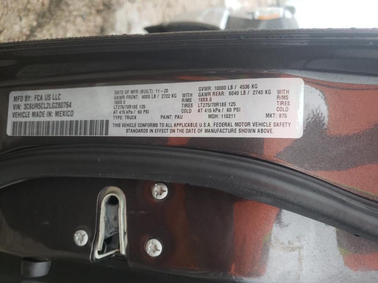 Photo 10 from auction – 2020 RAM 2500 TRADE with VIN 3C6UR5CL2LG280764