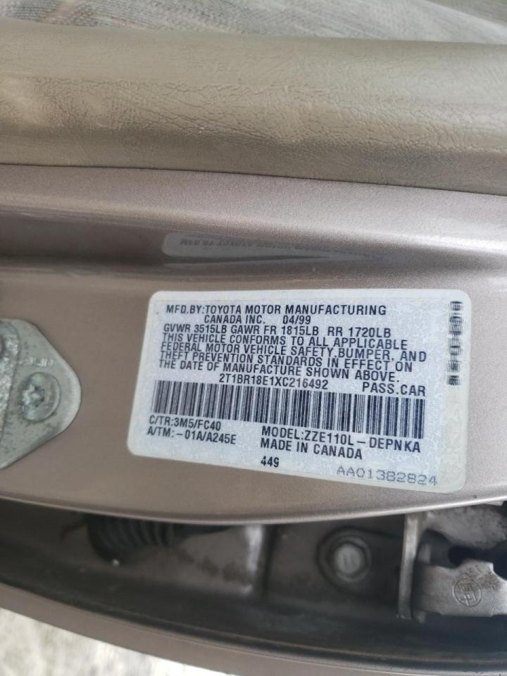 Photo 10 from auction – 1999 TOYOTA COROLLA with VIN 2T1BR18E1XC216492