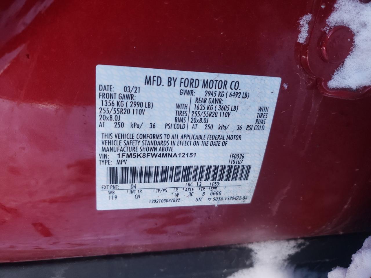 Photo 10 from auction – 2021 FORD EXPLORER L with VIN 1FM5K8FW4MNA12151