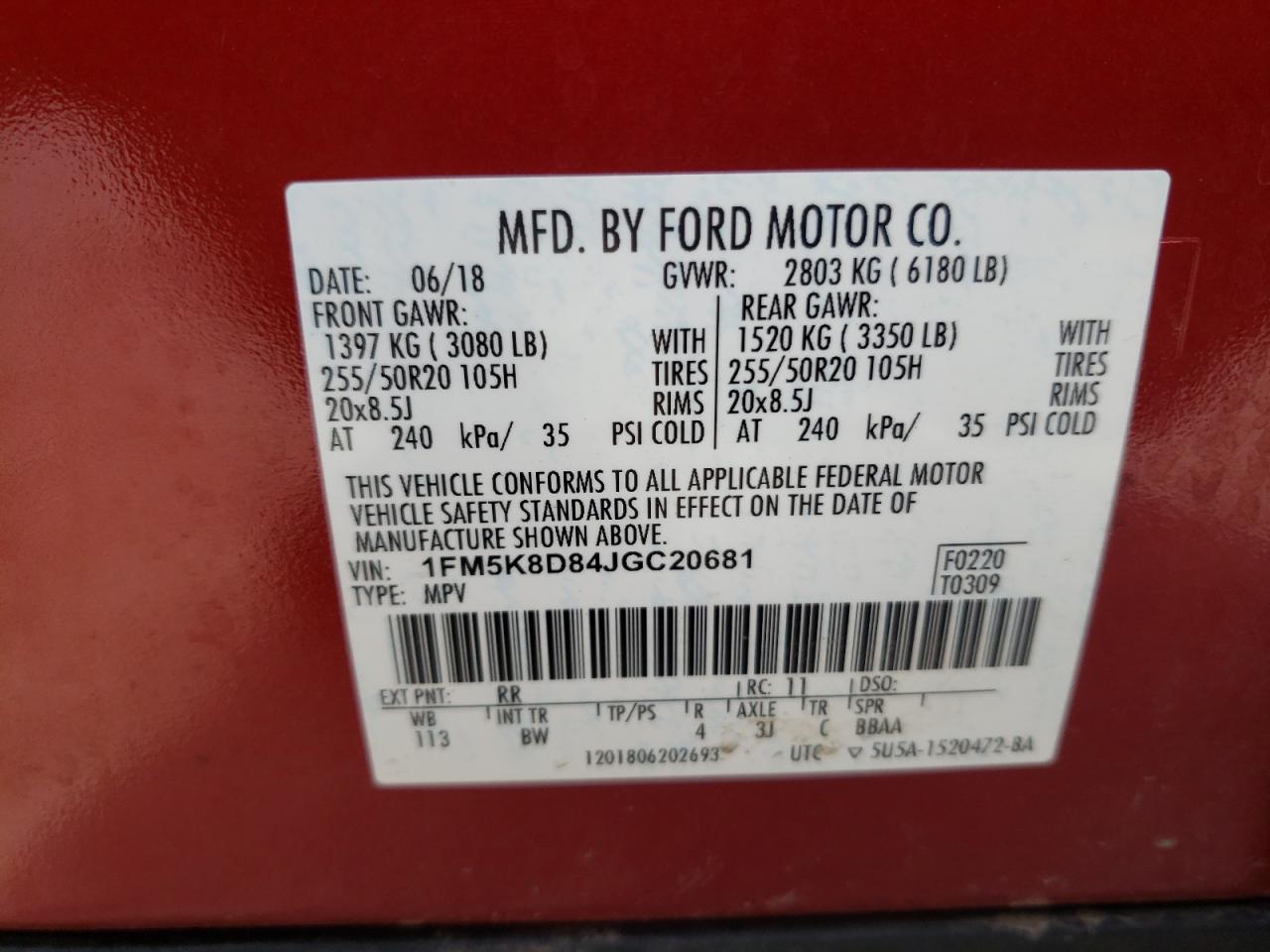 Foto 10 de la subasta – 2018 FORD EXPLORER X con VIN 1FM5K8D84JGC20681