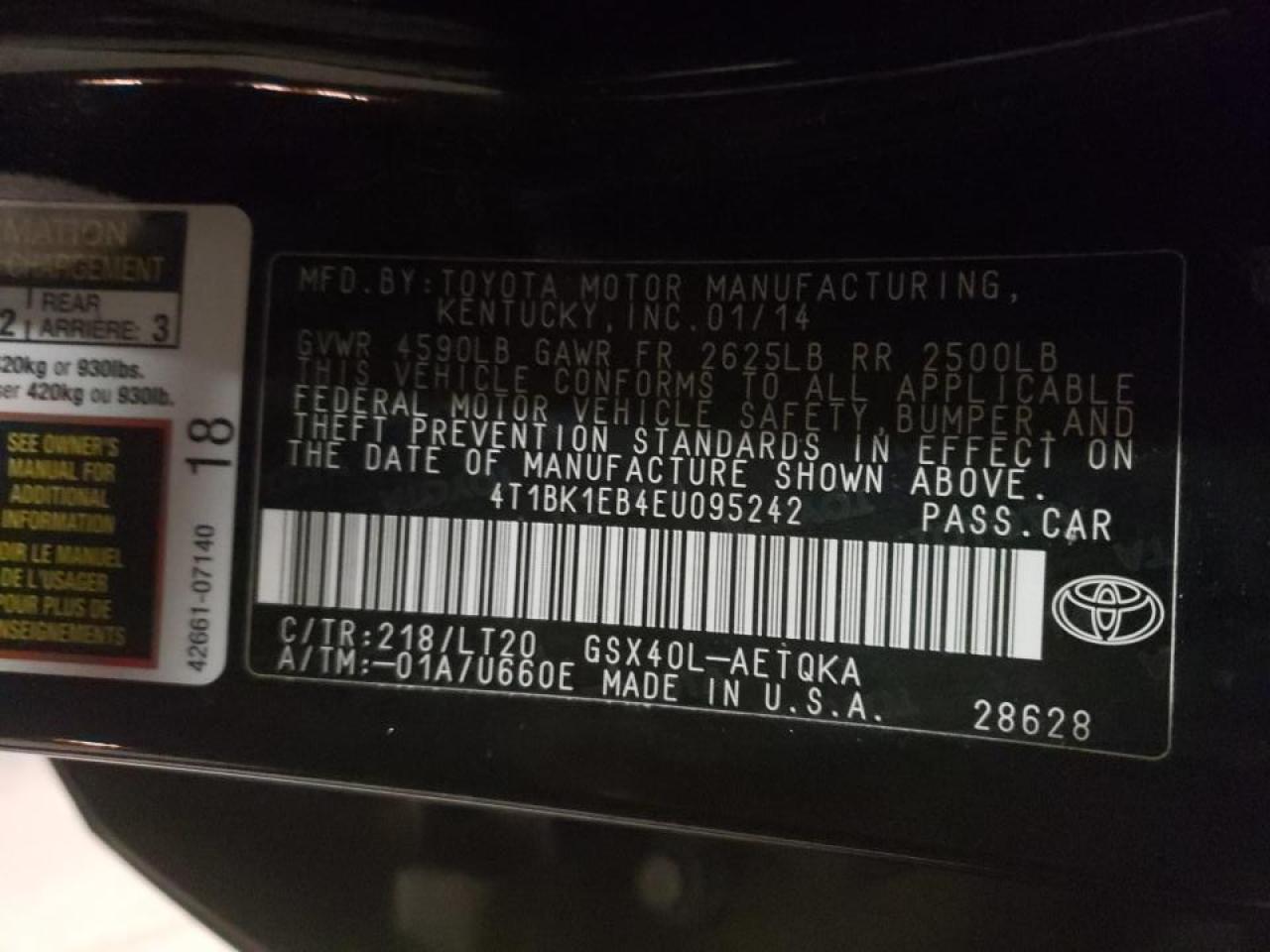 Photo 10 from auction – 2014 TOYOTA AVALON BAS with VIN 4T1BK1EB4EU095242
