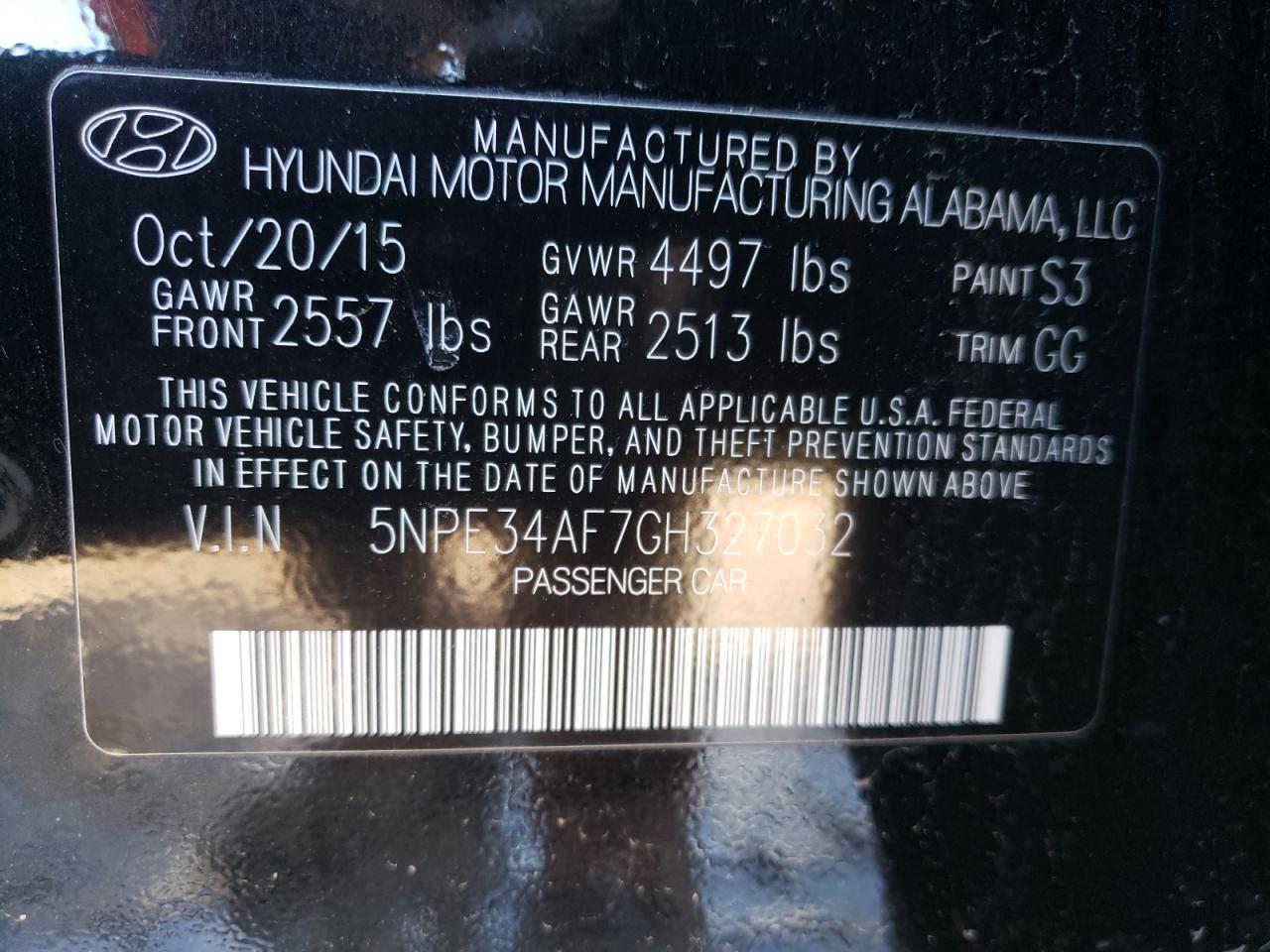 Photo 10 from auction – 2016 HYUNDAI SONATA SPO with VIN 5NPE34AF7GH327032