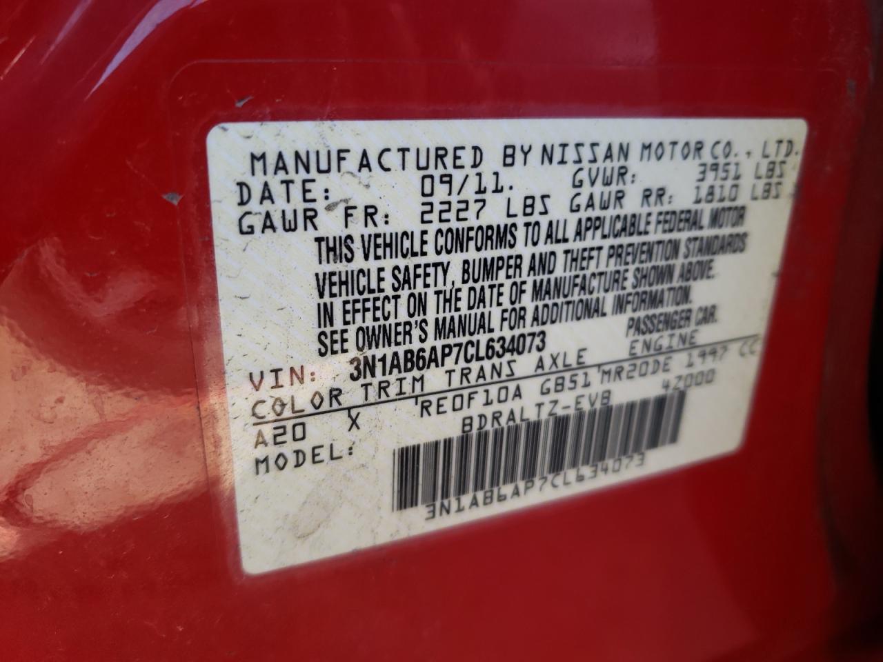 Photo 10 from auction – 2012 NISSAN SENTRA 2.0 with VIN 3N1AB6AP7CL634073