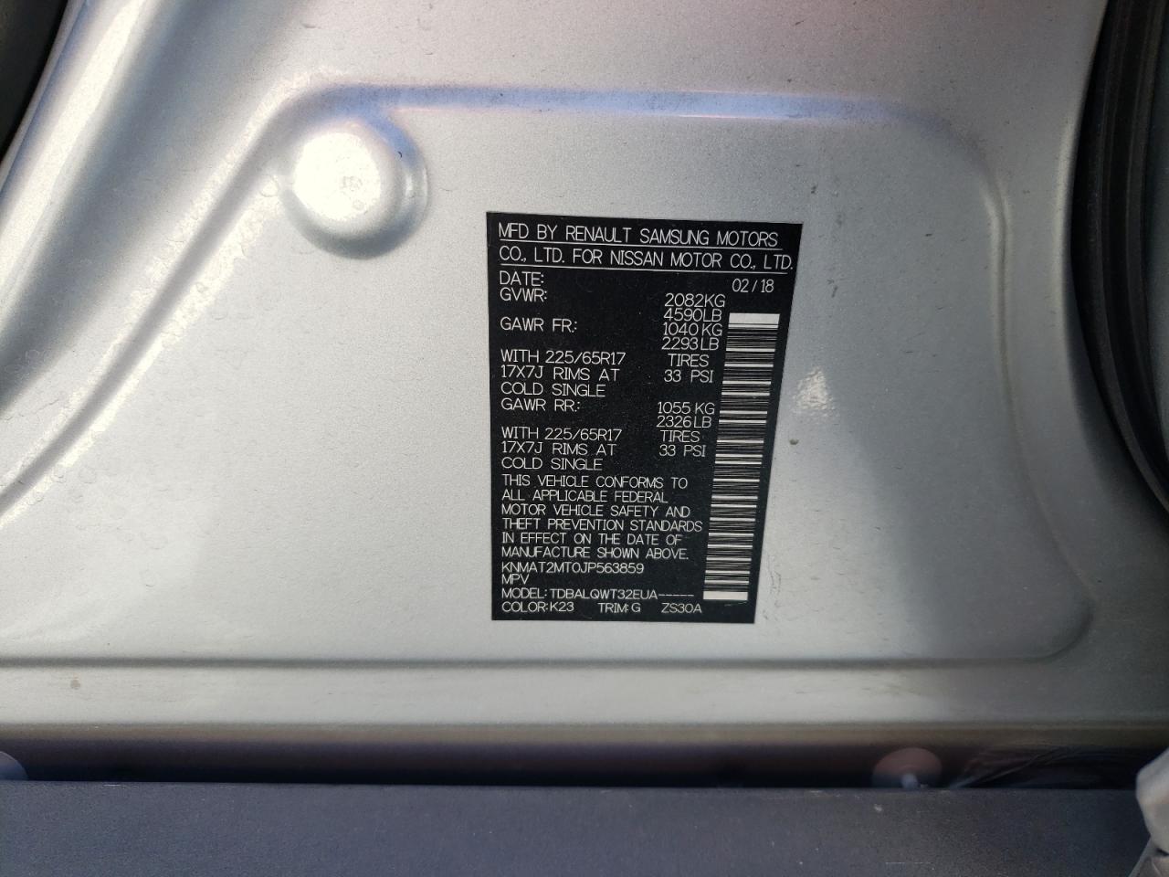 Photo 10 from auction – 2018 NISSAN ROGUE S with VIN KNMAT2MT0JP563859