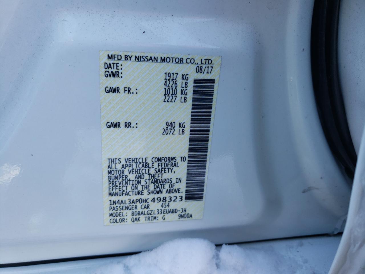 Photo 10 from auction – 2017 NISSAN ALTIMA 2.5 with VIN 1N4AL3AP0HC498323
