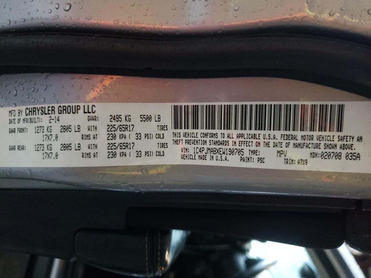 Photo 10 from auction – 2014 JEEP CHEROKEE S with VIN 1C4PJMABXEW190705