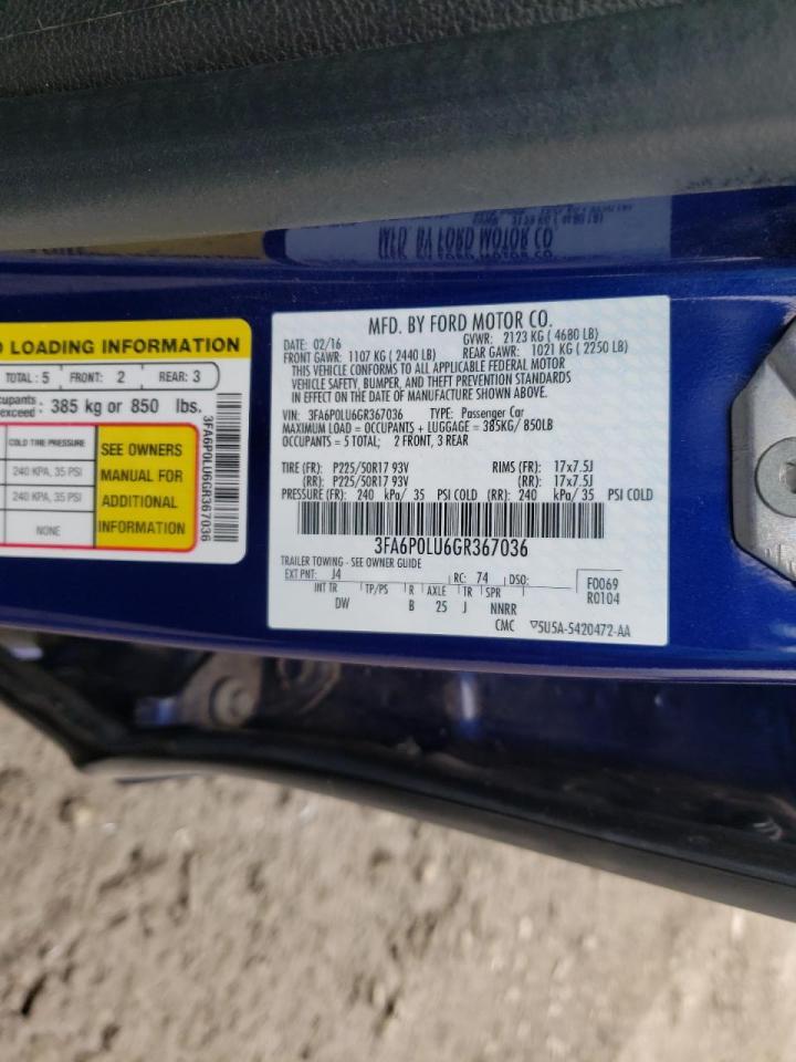 Photo 10 from auction – 2016 FORD FUSION SE with VIN 3FA6P0LU6GR367036