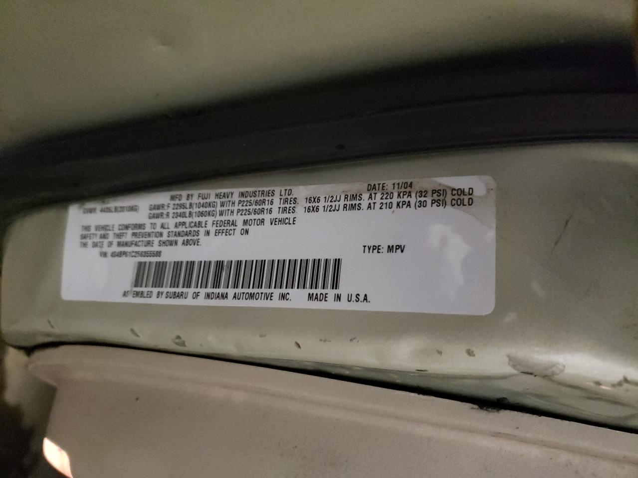 Photo 10 from auction – 2005 SUBARU LEGACY OUT with VIN 4S4BP61C256355588