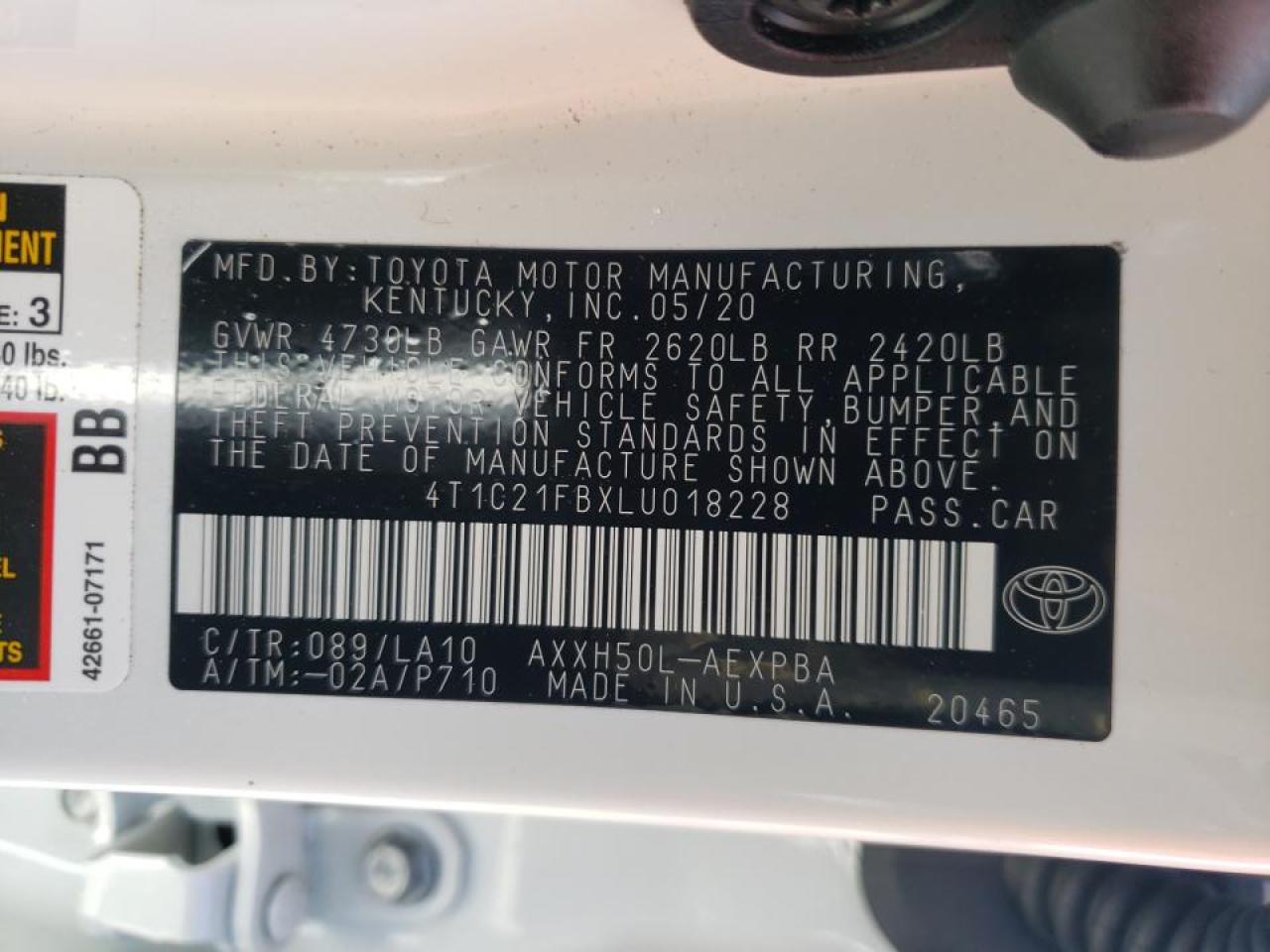 Photo 10 from auction – 2020 TOYOTA AVALON LIM with VIN 4T1C21FBXLU018228