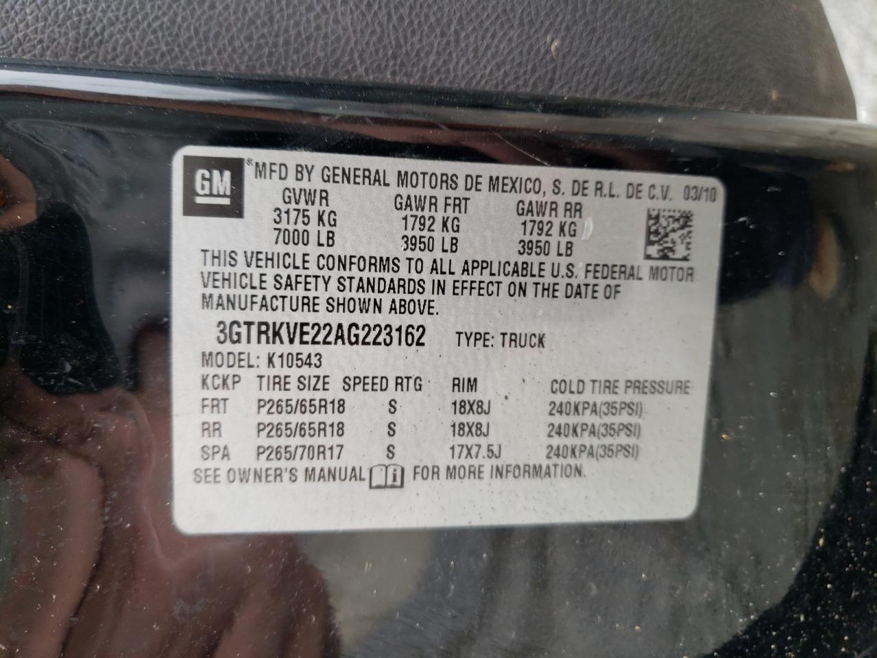 Photo 10 from auction – 2010 GMC SIERRA K15 with VIN 3GTRKVE22AG223162