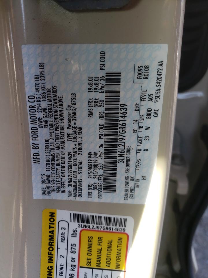 Photo 10 from auction – 2016 LINCOLN MKZ with VIN 3LN6L2J97GR614639