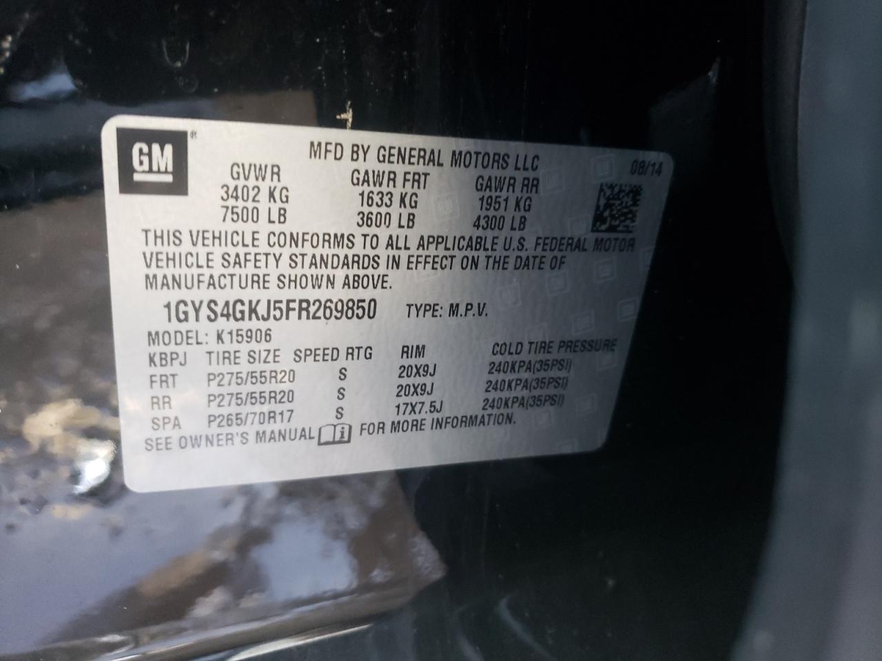 Photo 10 from auction – 2015 CADILLAC ESCALADE E with VIN 1GYS4GKJ5FR269850