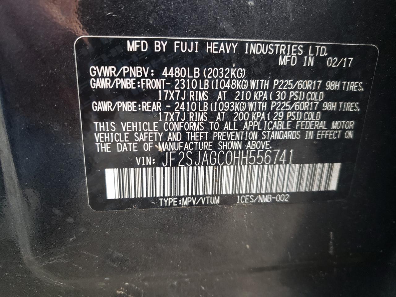 Photo 10 from auction – 2017 SUBARU FORESTER 2 with VIN JF2SJAGC0HH556741