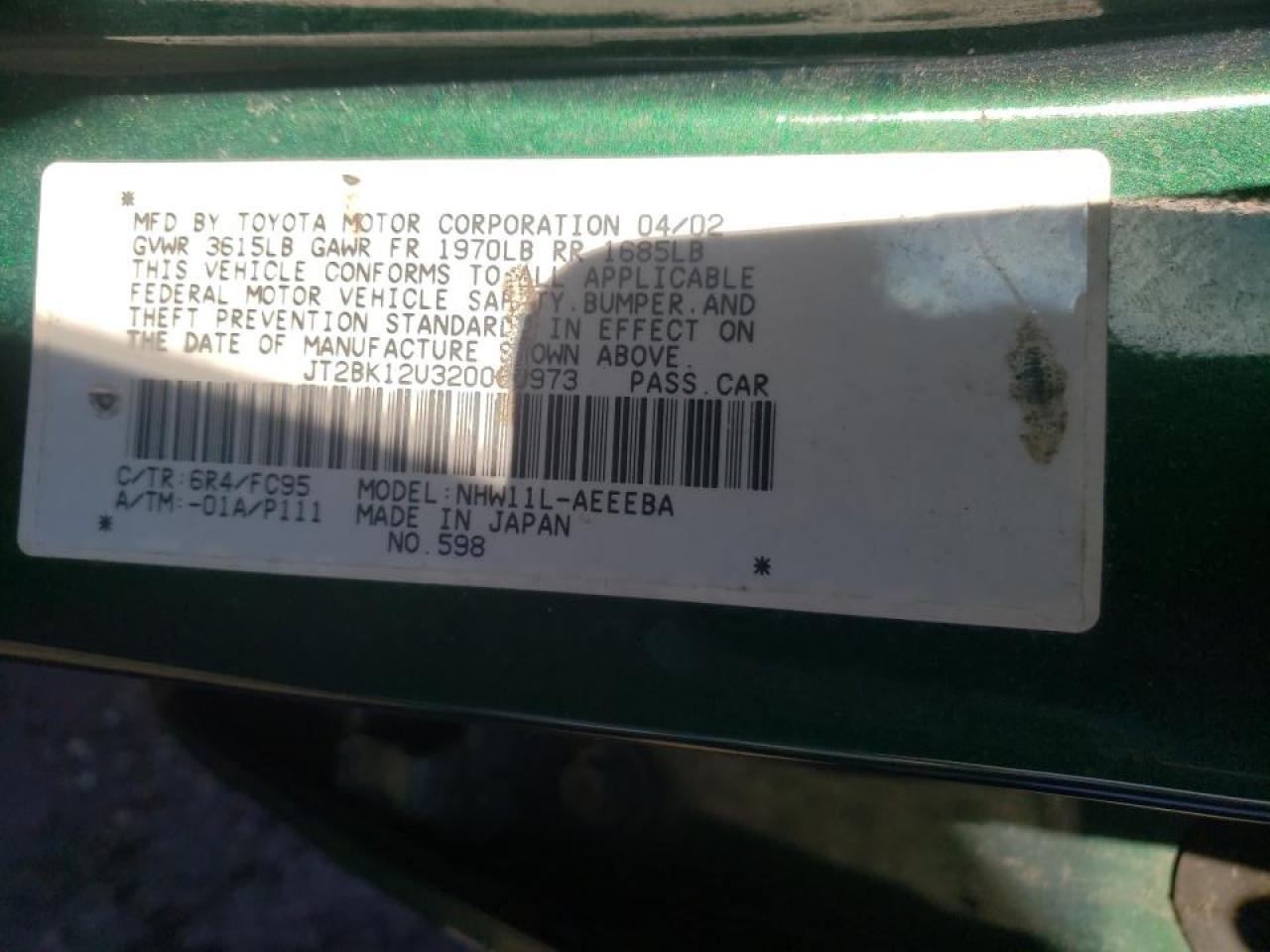 Photo 10 from auction – 2002 TOYOTA PRIUS with VIN JT2BK12U320060973