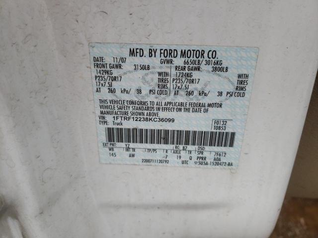 Photo 10 from auction – 2008 FORD F150 with VIN 1FTRF12238KC36099