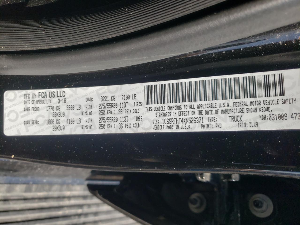 Photo 10 from auction – 2019 RAM 1500 LIMIT with VIN 1C6SRFHT4KN526371