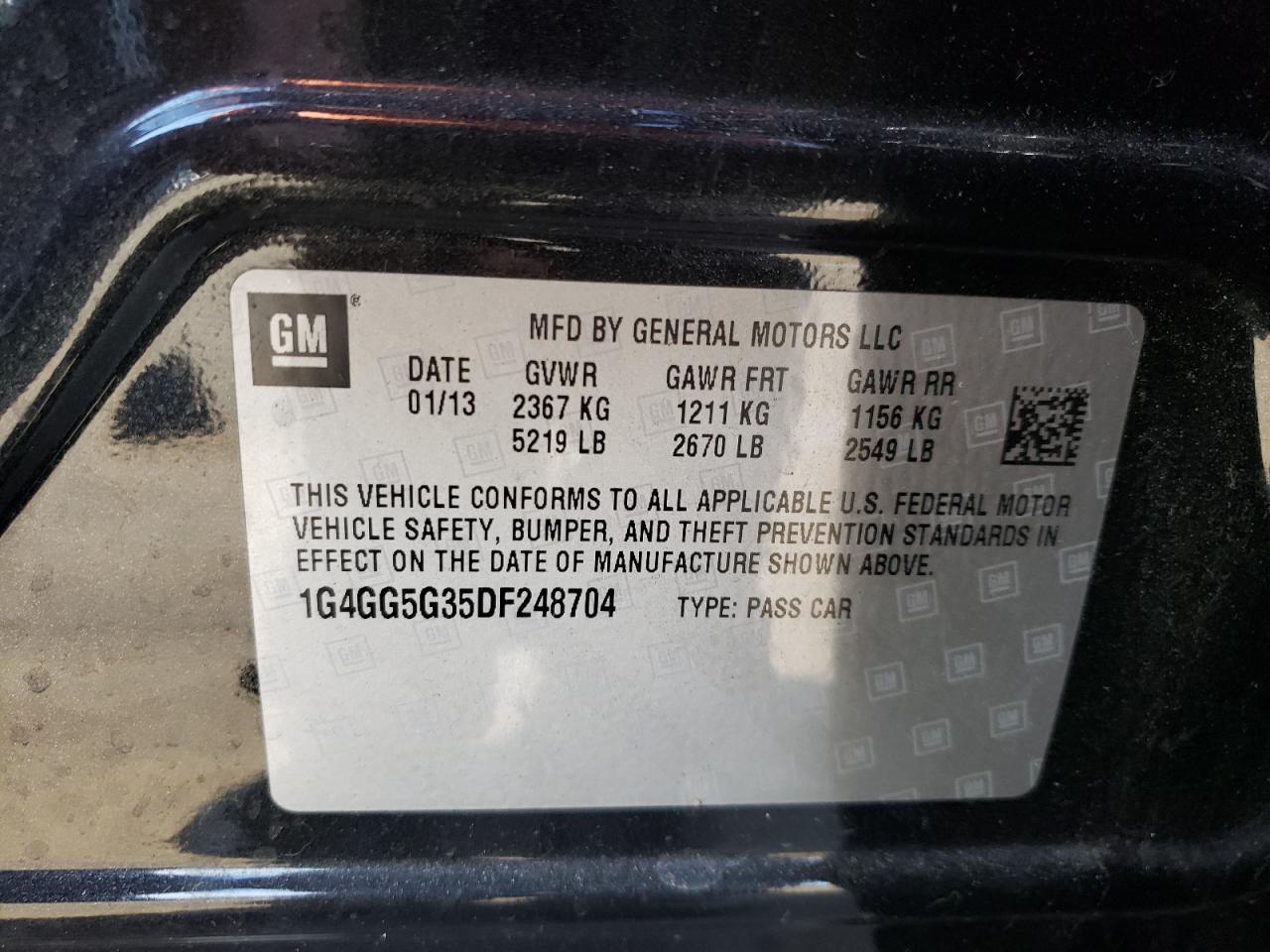 Photo 10 from auction – 2013 BUICK LACROSSE P with VIN 1G4GG5G35DF248704
