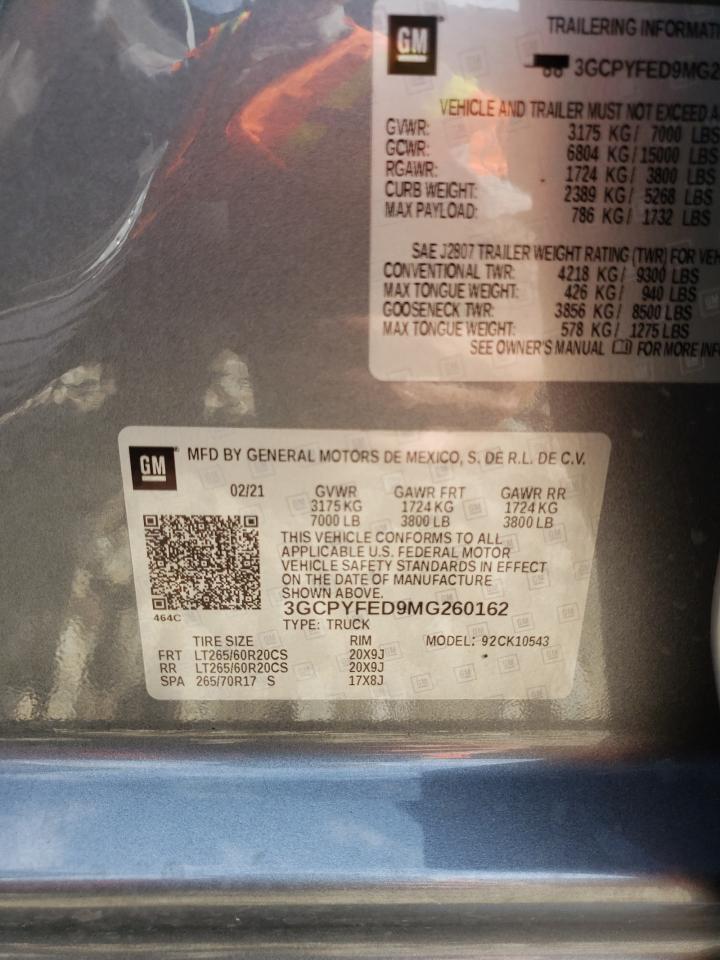Photo 10 from auction – 2021 CHEVROLET SILVERADO with VIN 3GCPYFED9MG260162