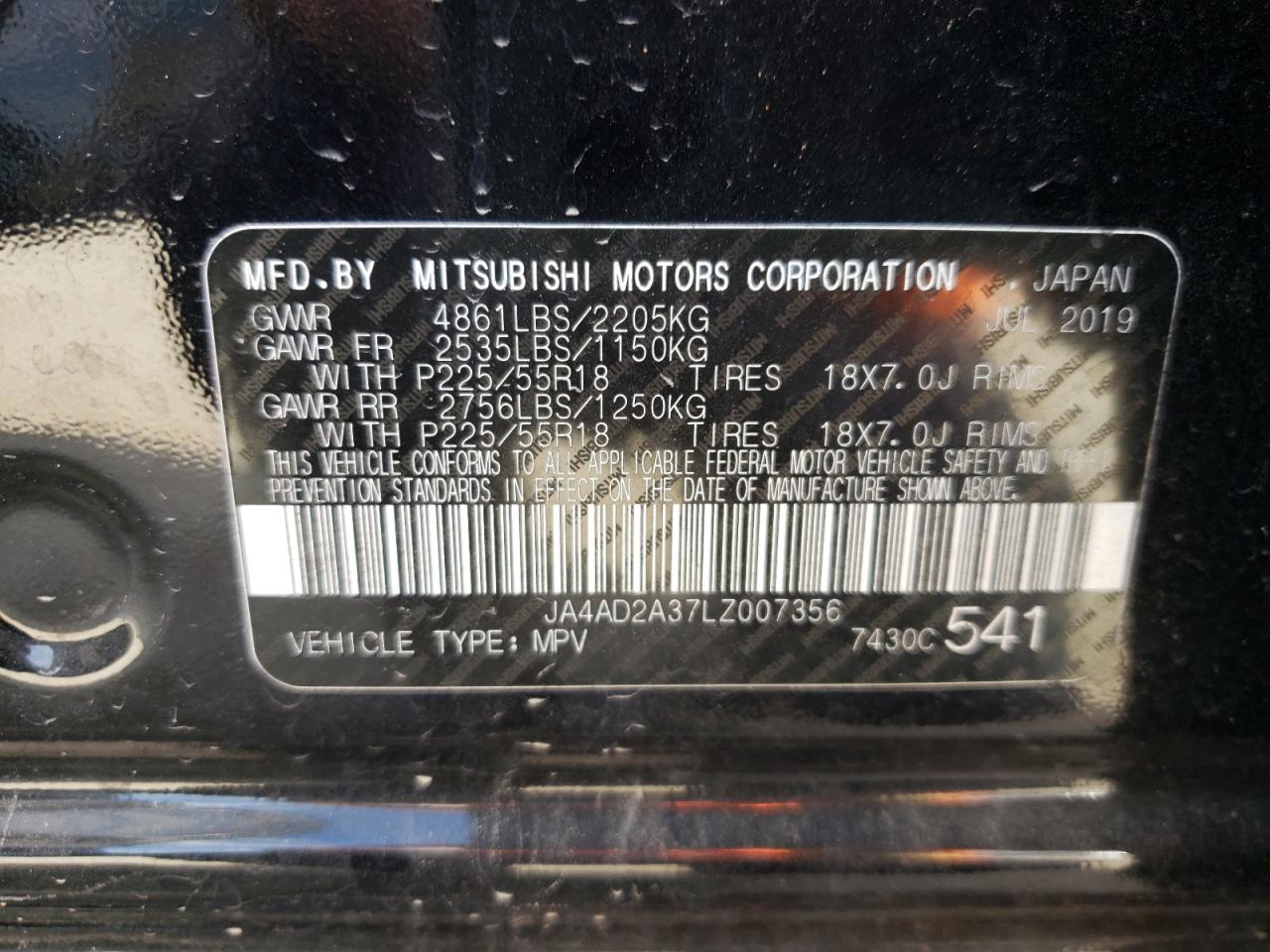 Photo 10 from auction – 2020 MITSUBISHI OUTLANDER with VIN JA4AD2A37LZ007356