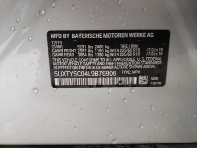 Photo 10 from auction – 2020 BMW X3 XDRIVE3 with VIN 5UXTY5C04L9B76906