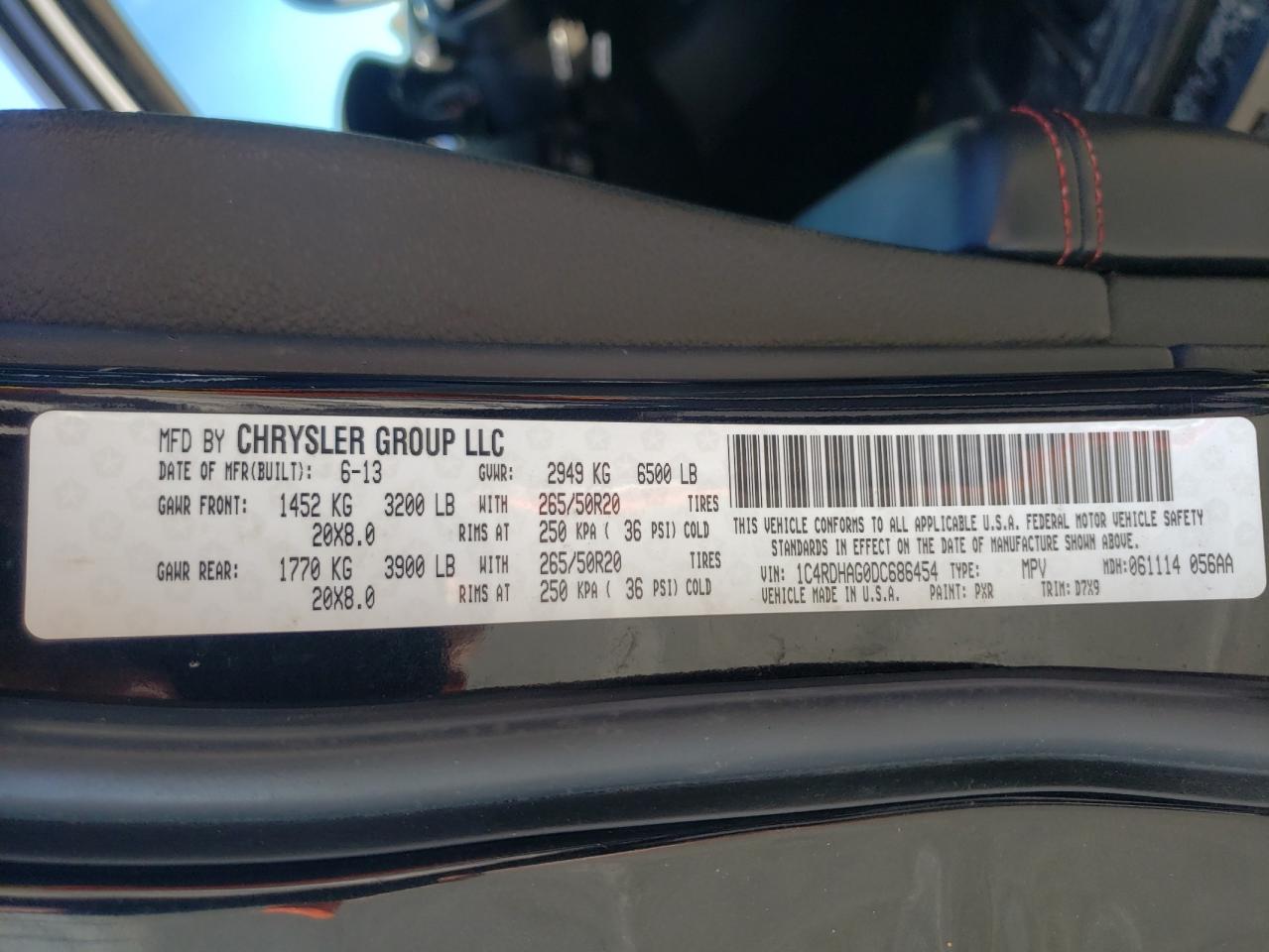Photo 10 from auction – 2013 DODGE DURANGO SX with VIN 1C4RDHAG0DC686454