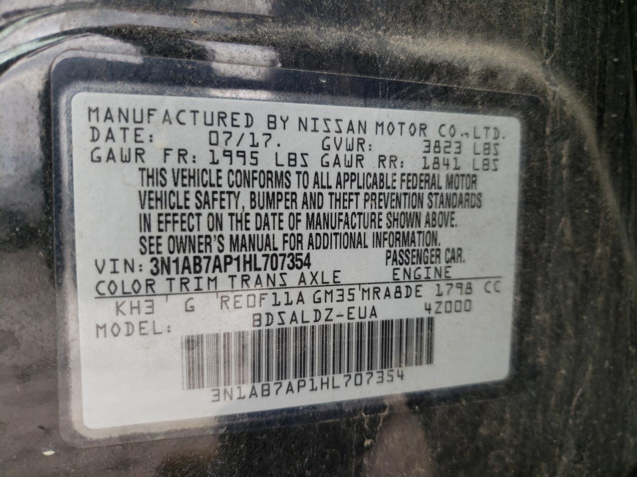 Photo 10 from auction – 2017 NISSAN SENTRA S with VIN 3N1AB7AP1HL707354