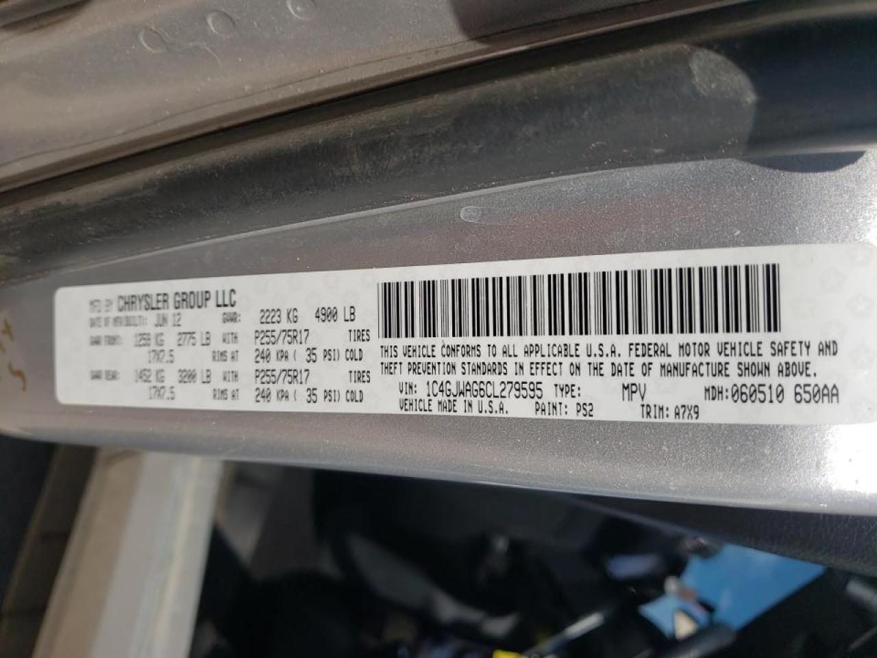 Photo 10 from auction – 2012 JEEP WRANGLER S with VIN 1C4GJWAG6CL279595