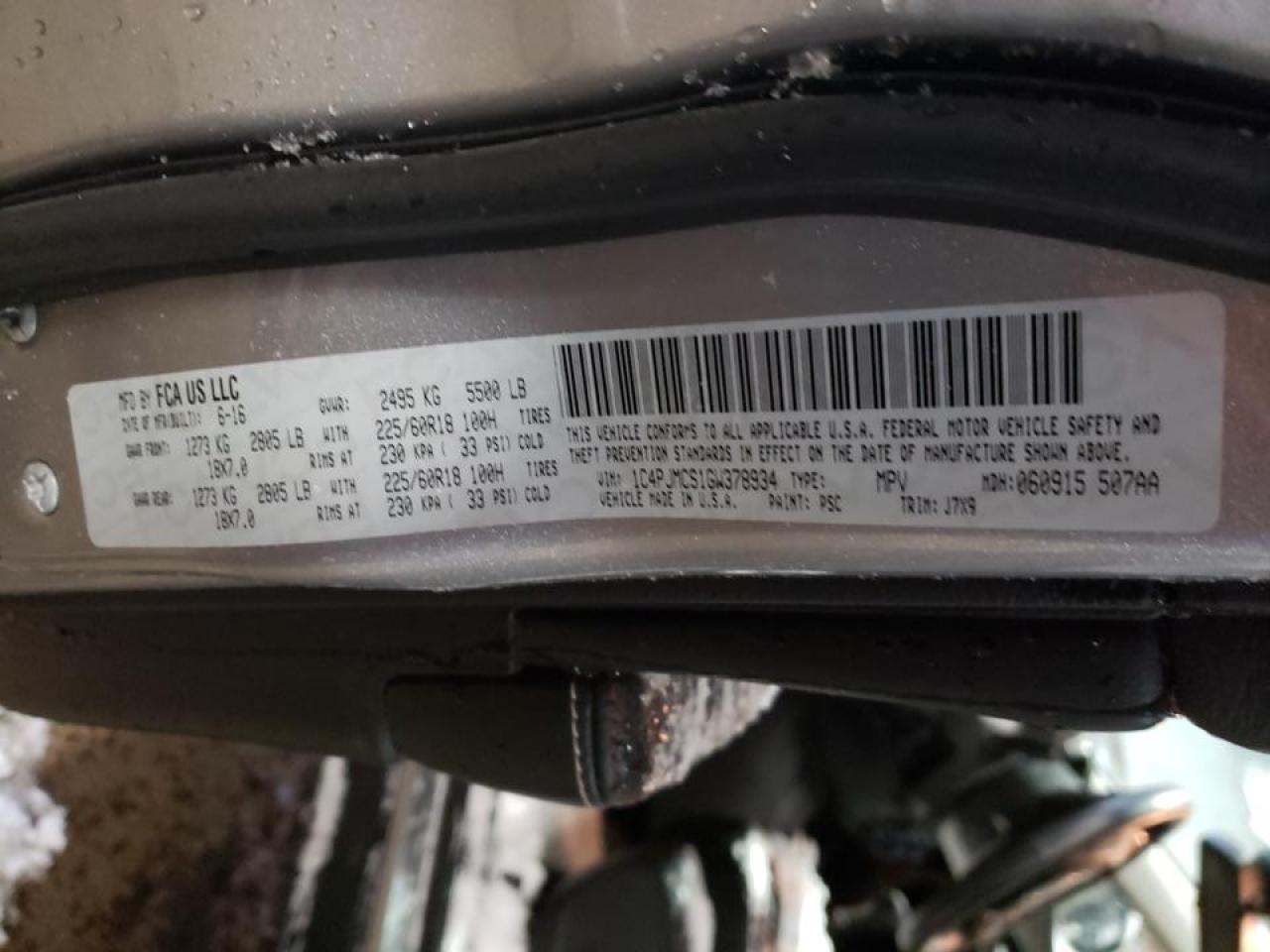 Photo 10 from auction – 2016 JEEP CHEROKEE L with VIN 1C4PJMCS1GW378934