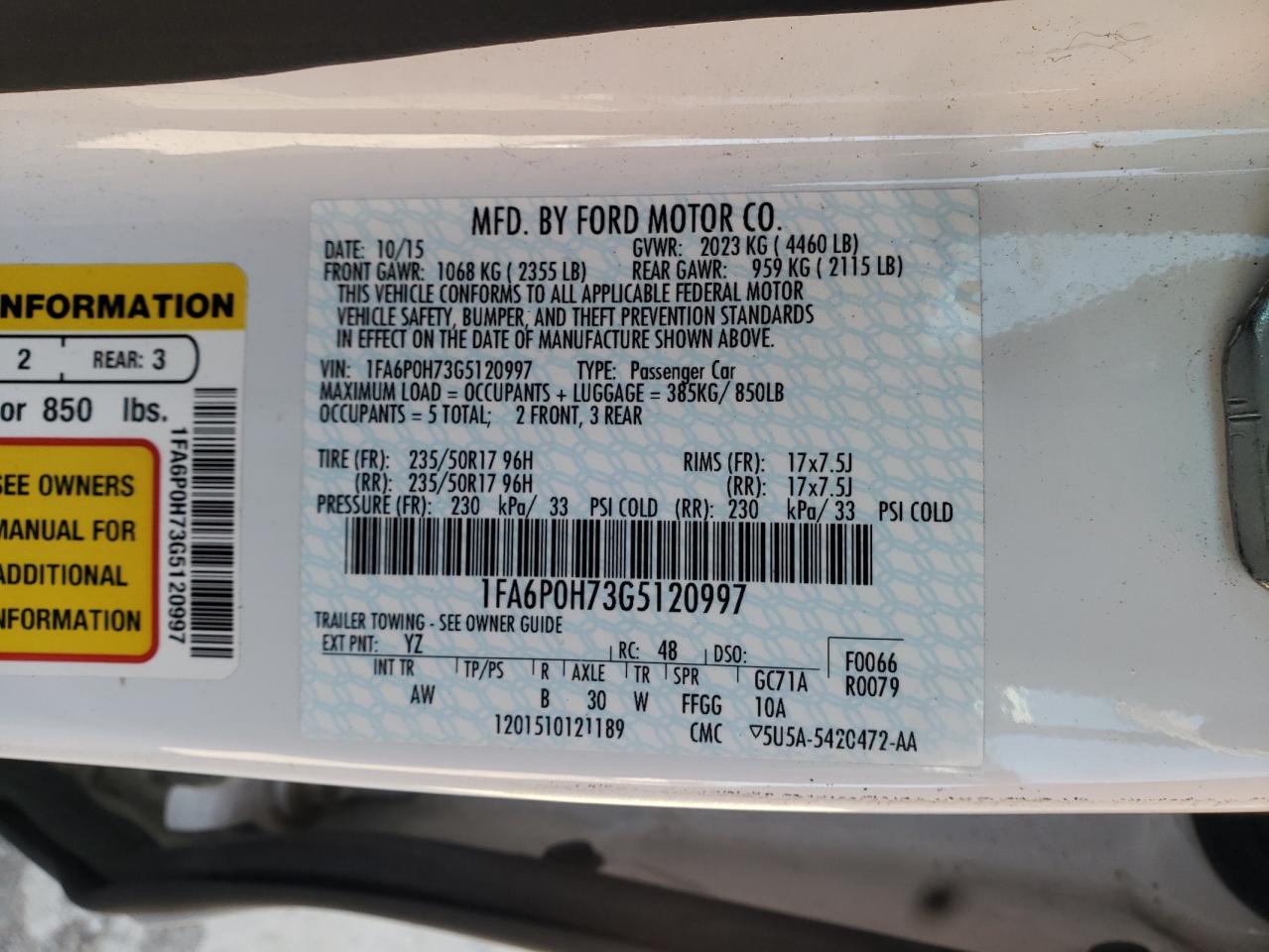 Photo 10 from auction – 2016 FORD FUSION SE with VIN 1FA6P0H73G5120997